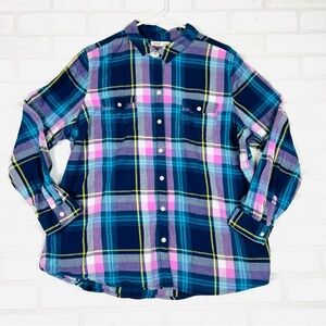 Old Navy Plaid Flannel Button Down Shirt -  Vibrant Colors -‎ Youth XXL